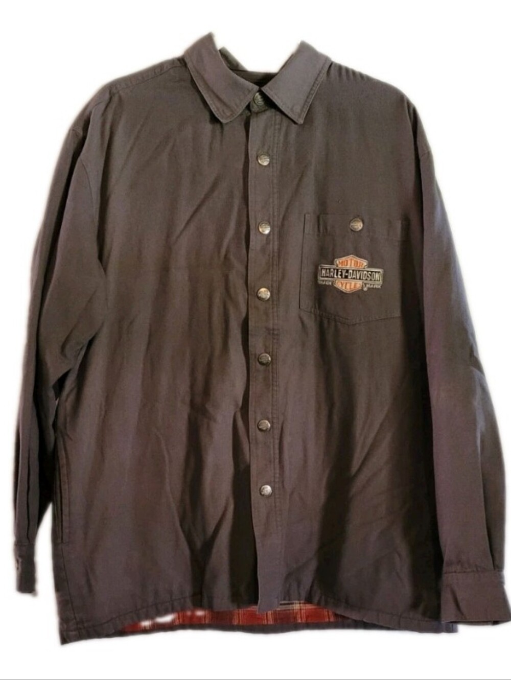 Harley-Davidson Rare 2007 Canvas Shacket Shirt Jacket Plaid Flannel Lining Biker